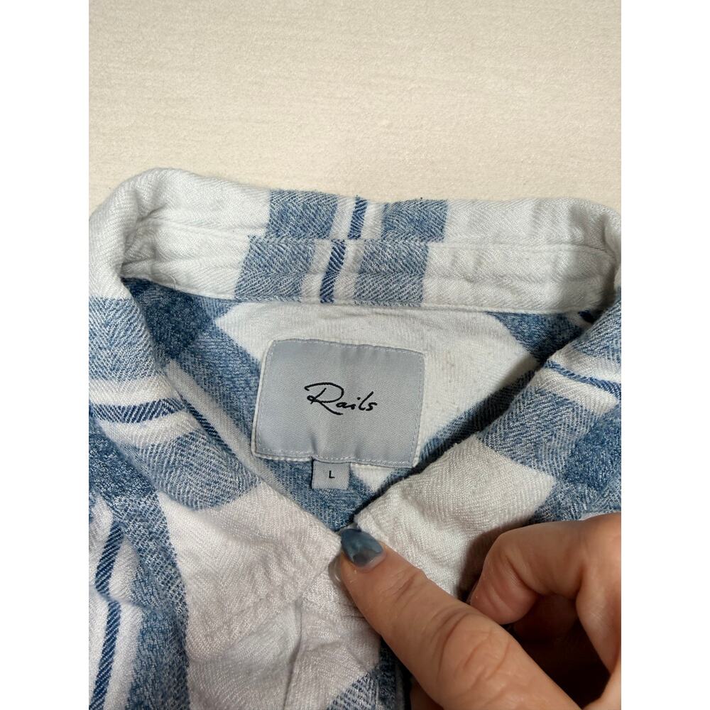 Rails Hunter Plaid Button Down Shirt Women’s L Blue White Flannel Feel - Picture 3 of 7